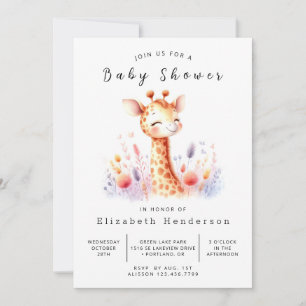 Invitation Baby shower moderne de Giraffe Editable