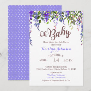Invitation Baby shower moderne de glycines pourpres