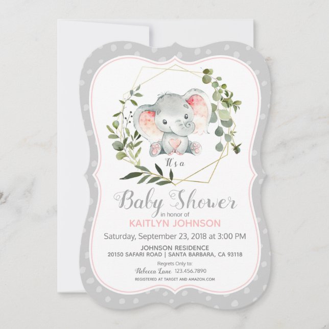 Invitation Baby shower moderne de l'éléphant gris (Devant)