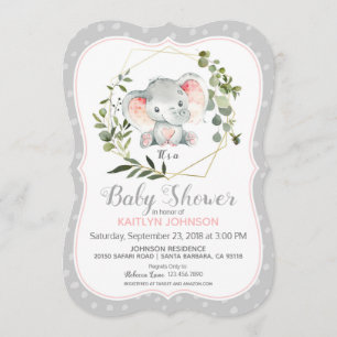 Invitation Baby shower moderne de l'éléphant gris