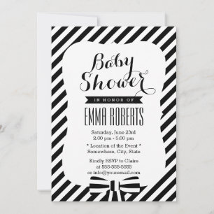 Invitation Baby shower moderne de lignes en bande noire et bl