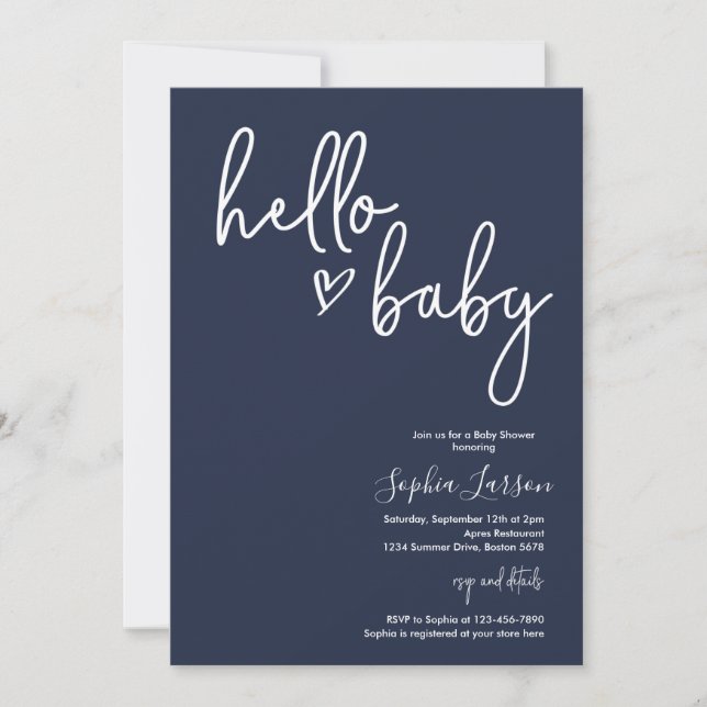 Invitation Baby shower moderne de saumoneaux bleu marine (Devant)