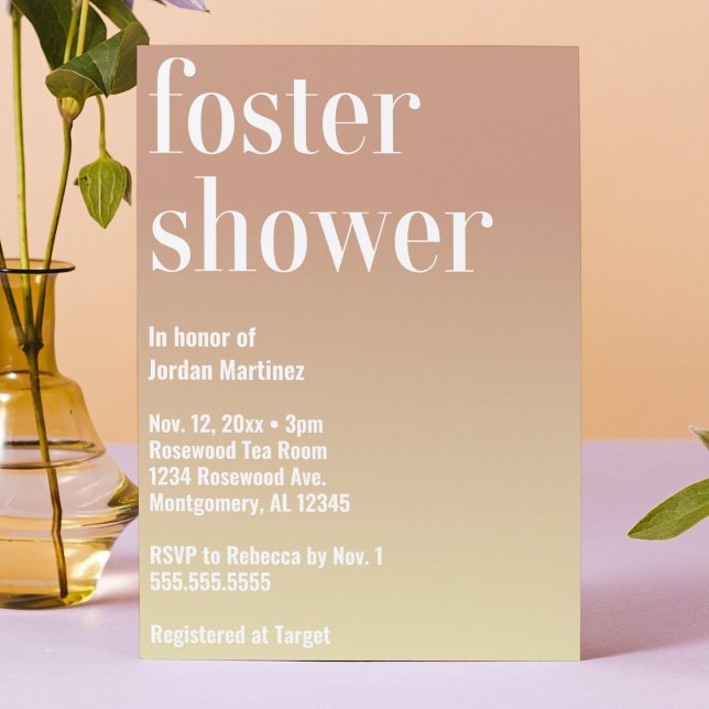 Invitation Baby shower moderne de soins d'accueil à dégradé s (child foster care baby shower invitation bold modern minimalist trendy simple gradient pink & yellow)