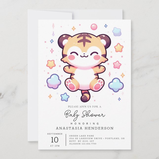 Invitation Baby shower moderne de tigre (Devant)