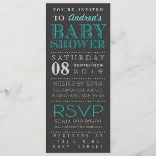 Invitation Baby shower moderne de typographie de turquoise