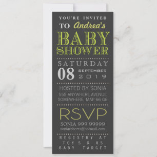 Invitation Baby shower moderne de typographie verte Long