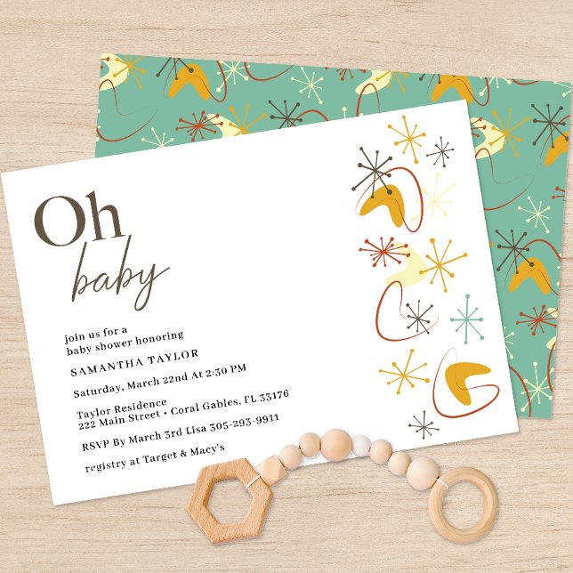 Invitation Baby shower moderne du milieu du siècle (Oh Baby Atomic Starbursts Baby Shower Invitation)