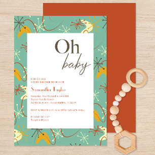 Invitation baby shower moderne du milieu du siècle "Oh bébé"