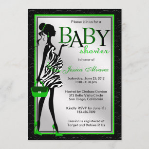 Invitation Baby shower moderne élégant chic de zèbre de vert