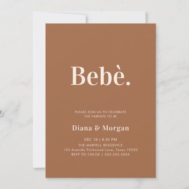 Invitation Baby shower moderne élégant en terre cuite (Devant)