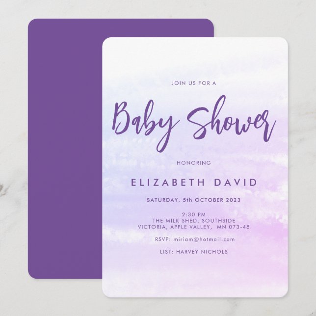 Invitation Baby shower moderne élégant rose et violet (Devant / Derrière)