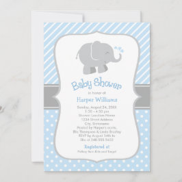 Invitation Baby shower moderne éléphant bleu et gris