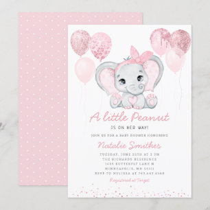 Invitation Baby shower moderne Eléphant Fille Ballons