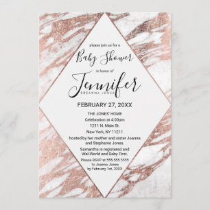 Invitation Baby shower moderne en marbre rose or blanc