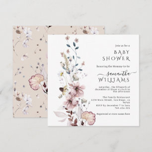 Invitation Baby shower moderne et minimaliste fleur sauvage b
