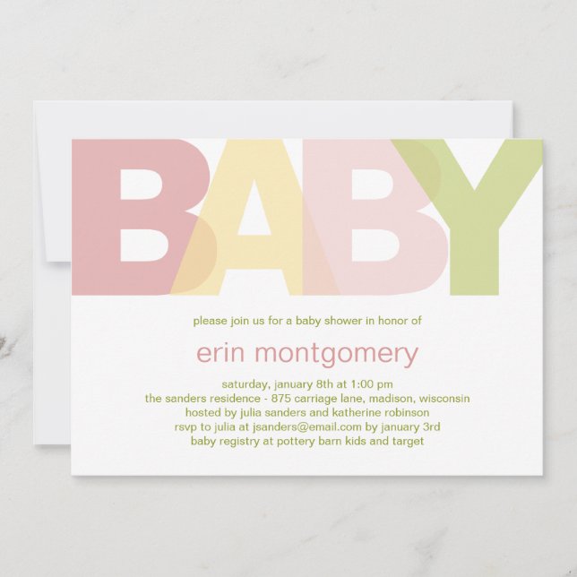 Invitation Baby shower moderne et simple - Fille (Devant)