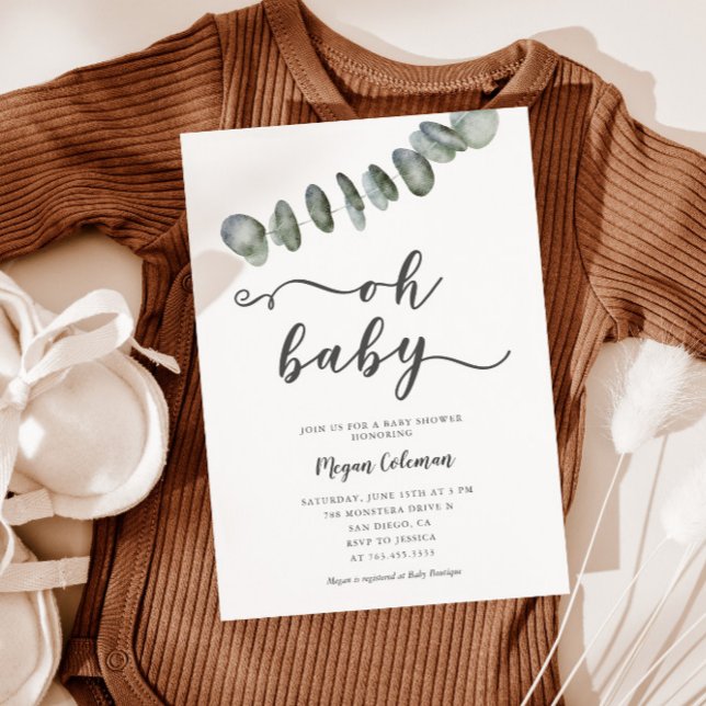 Invitation Baby shower moderne Eucalyptus Feuille Sexe Neutre (Créateur téléchargé)