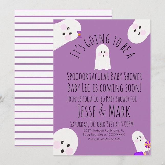 Invitation Baby shower moderne Ghost Ghoul (Devant / Derrière)