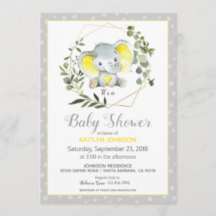 Invitation Baby shower moderne Grey Elephant