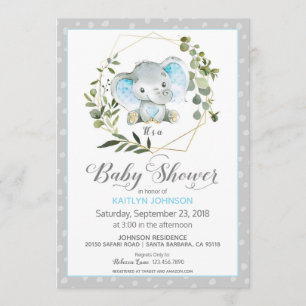 Invitation Baby shower moderne Grey Elephant