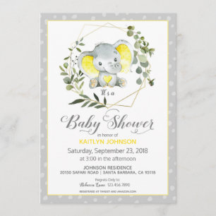 Invitation Baby shower moderne Grey Elephant