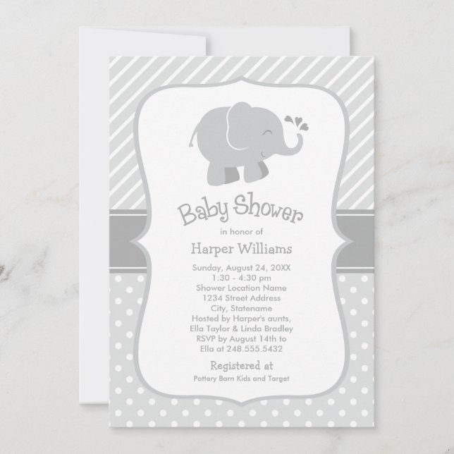Invitation Baby shower moderne gris éléphant neutre (Devant)