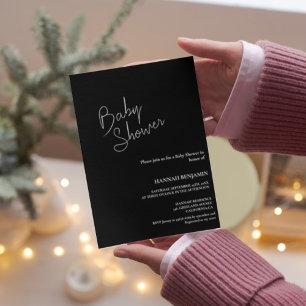 Invitation Baby shower moderne manuscrit noir et blanc