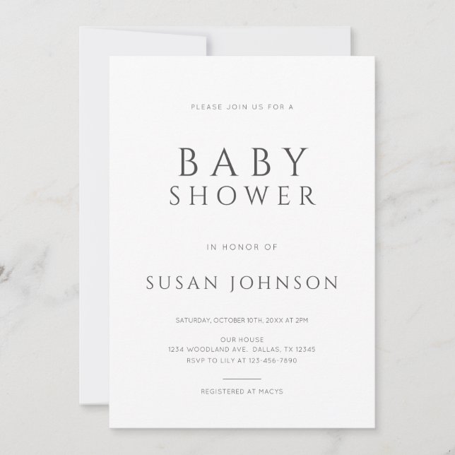 Invitation Baby shower moderne minimal propre et classique (Devant)