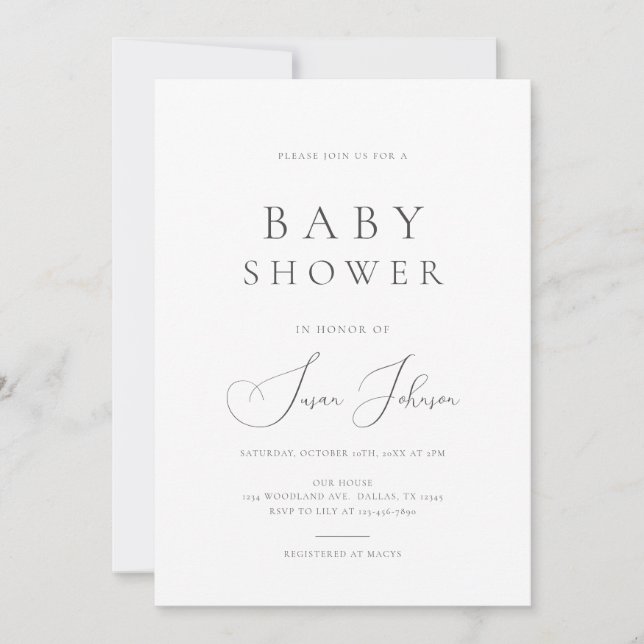 Invitation Baby shower moderne minimal propre et classique (Devant)