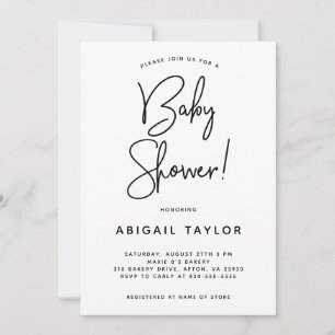 Invitation Baby shower moderne minimaliste noir et blanc