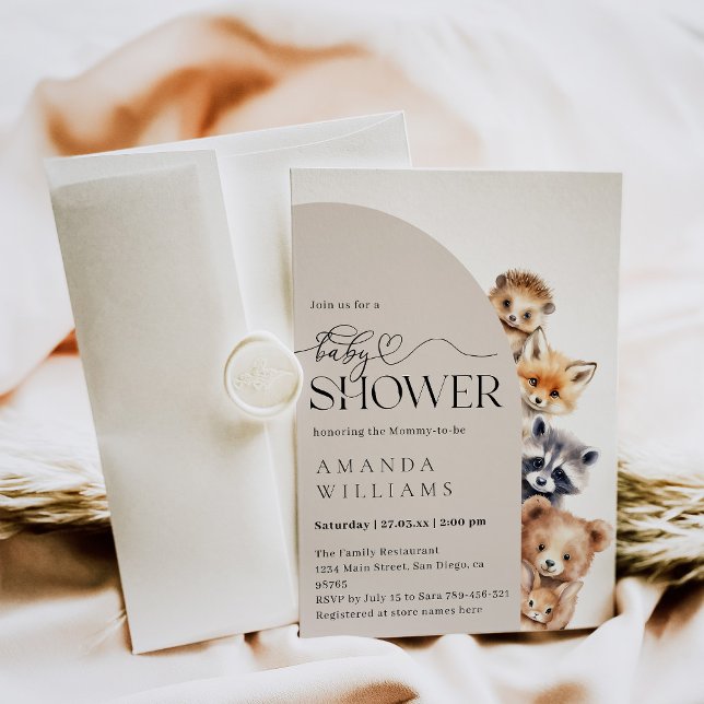 Invitation Baby shower moderne Neutre Boho Boodland (Créateur téléchargé)