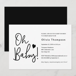 Invitation Baby shower moderne noir et blanc Personnalisé Oh 