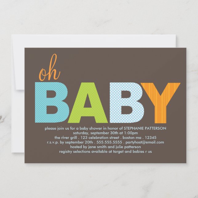 Invitation Baby shower moderne Oh Baby Boy (Devant)