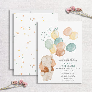 Invitation Baby shower moderne Oh Boy Elephant Balloons
