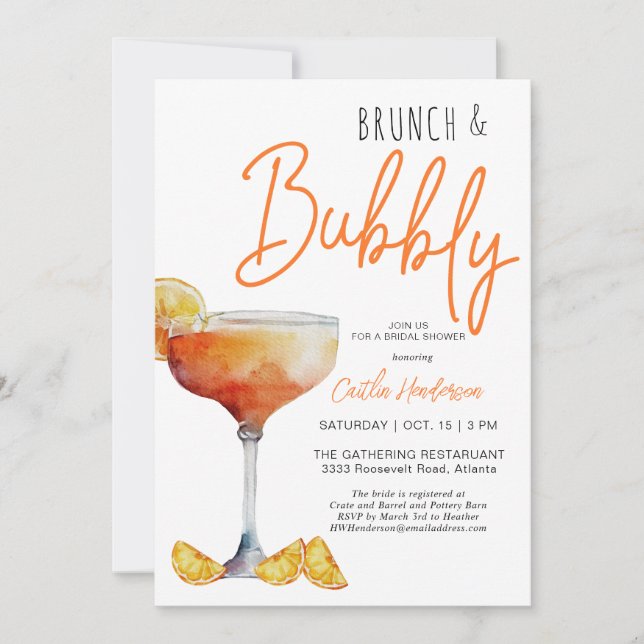 Invitation Baby Shower Moderne Orange Brunch et Bulles  (Devant)