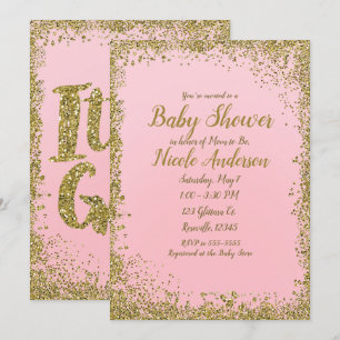 Invitation Baby shower Moderne Pailleté Rose Doré Glamour