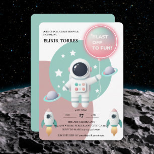 Invitation Baby shower moderne Pastel Space Explorer