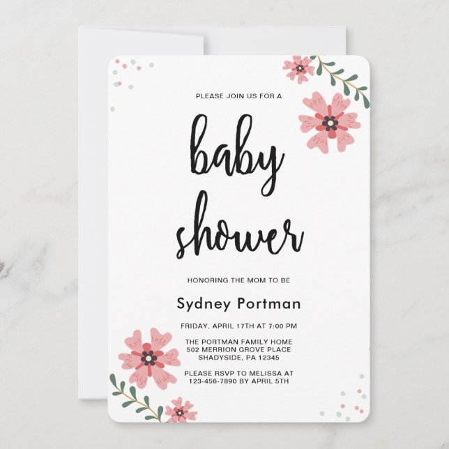 Invitation Baby shower Moderne Plutôt Floral (Devant)