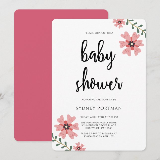 Invitation Baby shower Moderne Plutôt Floral (Devant / Derrière)