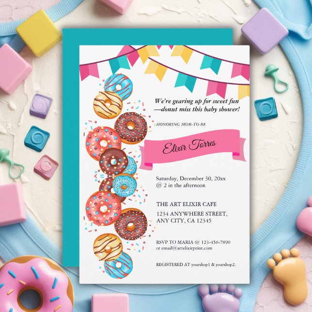 Invitation Baby shower moderne pour bébés Donut arroser (Créateur téléchargé)