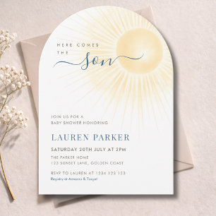 Invitation Baby Shower Moderne pour Garçon Voici que Vient le