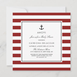 Invitation Baby shower moderne Red Nautical Stripes Invitatio