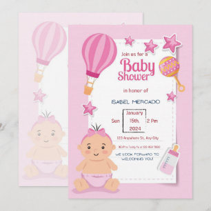 Invitation Baby shower moderne rose
