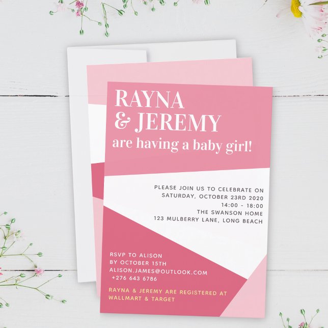 Invitation Baby shower moderne rose géométrique fille couple (Créateur téléchargé)
