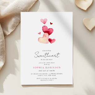 Invitation Baby Shower Moderne Rose Rouge Petit Cœur