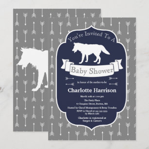 Invitation Baby shower moderne Rustique Gris & Blanc Wolf Flè