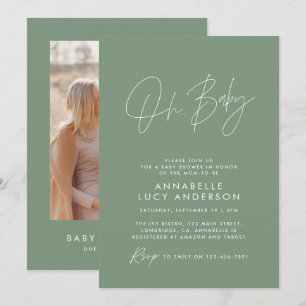 Invitation Baby shower moderne sage vert élégant photo