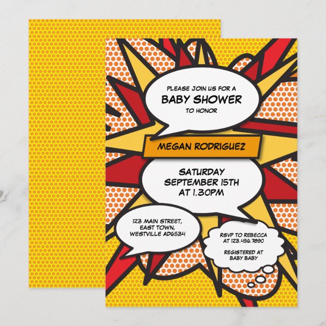 Invitation Baby shower moderne saupoudrer la bande dessinée n (Devant / Derrière)