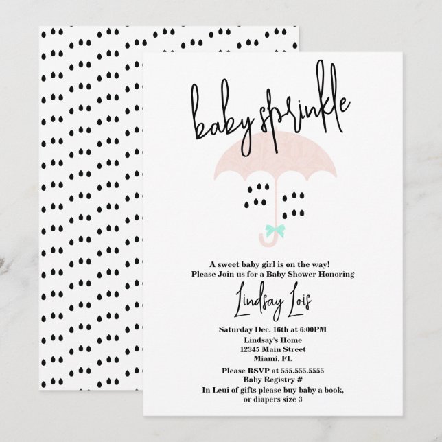 Invitation Baby shower moderne Saupoudrer rose Turquoise (Devant / Derrière)