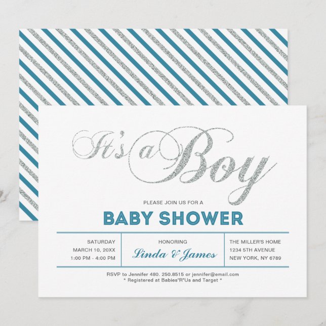Invitation Baby shower moderne Silver Couple (Devant / Derrière)